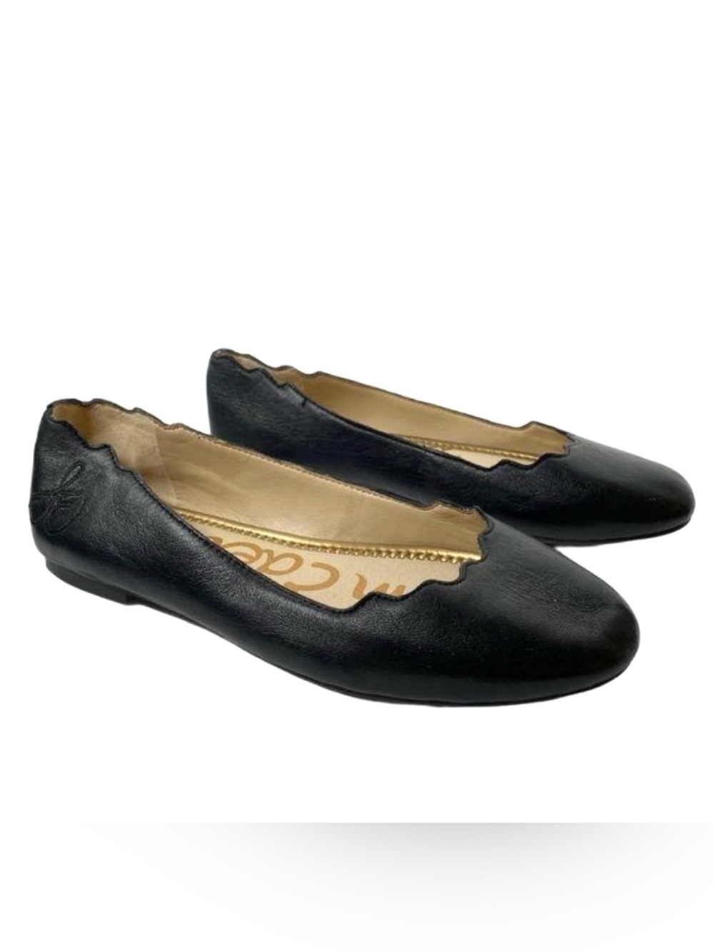 SAM EDELMAN Black Francis Scalloped Leather Ballet Flats (5.5)
